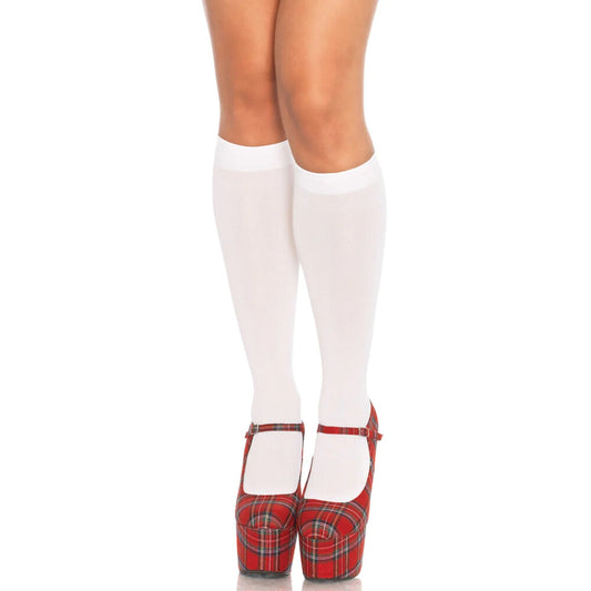 Leg Avenue Nylon Knee Highs White UK 8 to 14 - Tease & Please