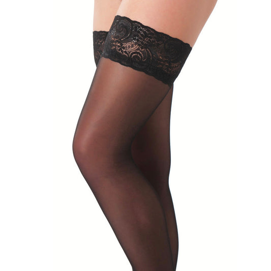 Black HoldUp Stockings With Floral Lace Top - Tease & Please