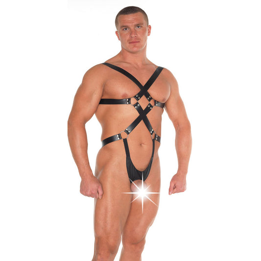 Leather Strappy Bondage Teddy - Tease & Please